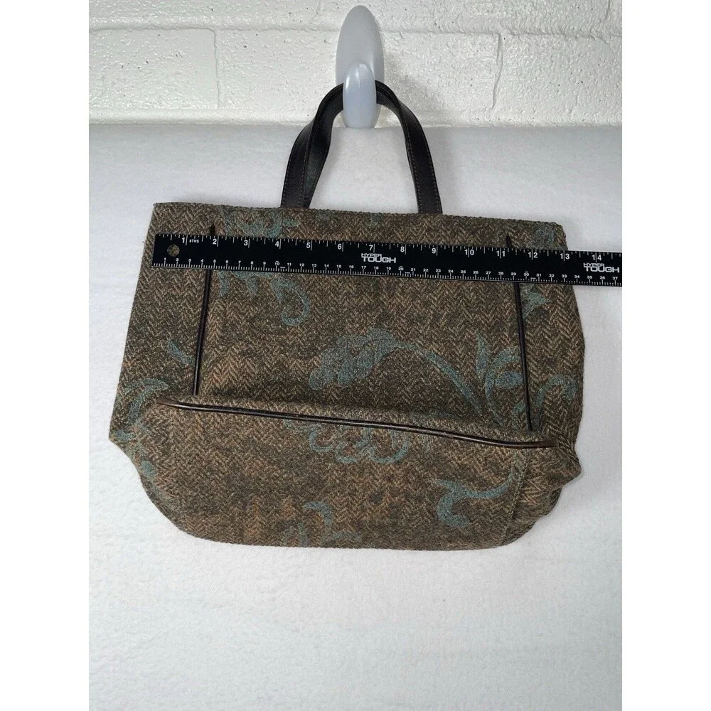 MZ Wallace Handbag TOTE Bag Purse Leather Tapestry Brown Green Tweed Preppy